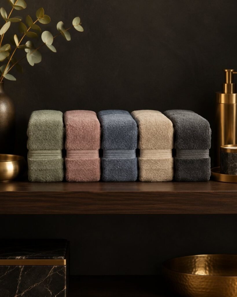 Dyed cotton hand towels in a colour palette